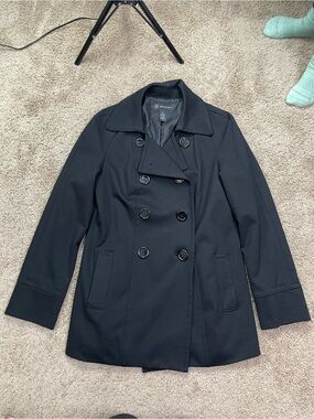INC International Concepts Black Double-Breasted Peacoat